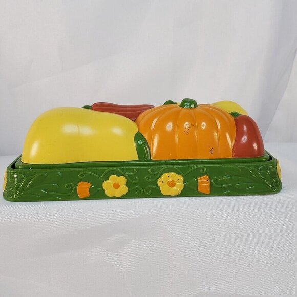 VTG Thanksgiving Fall MCM Butter Dish Retro 1960's Veggies Harvest  Cottagecore - Picture 3 of 9